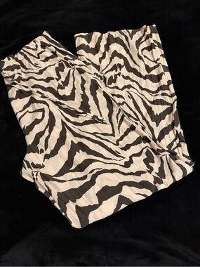 Zara Black & Cream Zebra-Print Wide Leg Pants